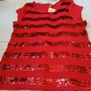 Madison Red Sequin Short Sleeve Top
